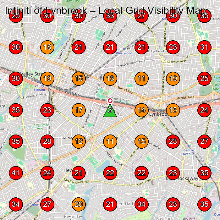 Infiniti of Lynbrook GeoGrid visibility map for Used Car Dealer in Lynbrook
